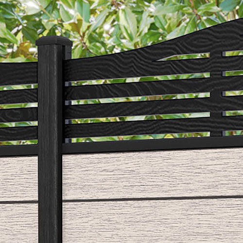 Fusion Aspen Curved Top Fence Panel - Mid Stone - with our composite posts