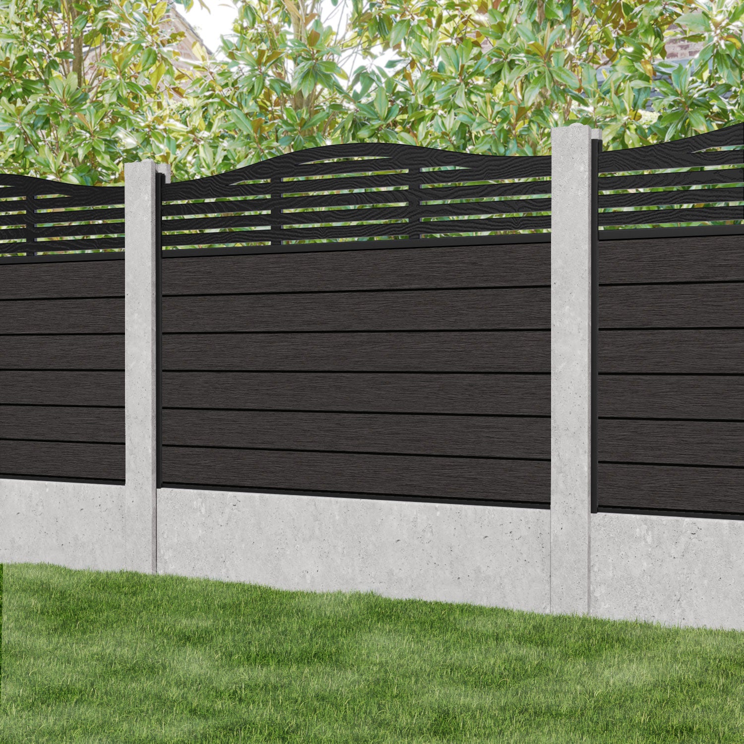 Fusion Aspen Curved Top Fence Panel - Dark Oak - for existing concrete posts