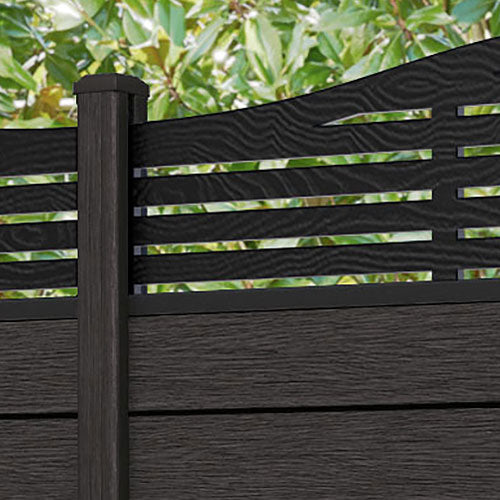 Fusion Aspen Curved Top Fence Panel - Dark Oak - with our composite posts