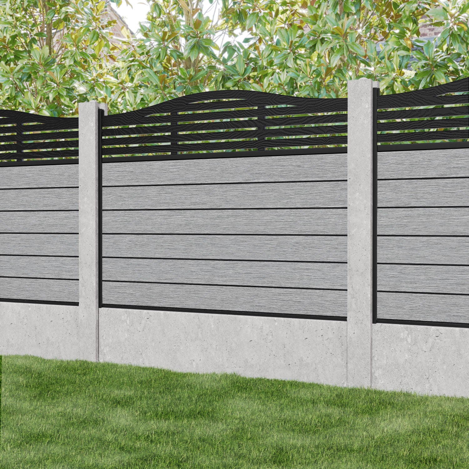Fusion Aspen Curved Top Fence Panel - Light Grey - for existing concrete posts