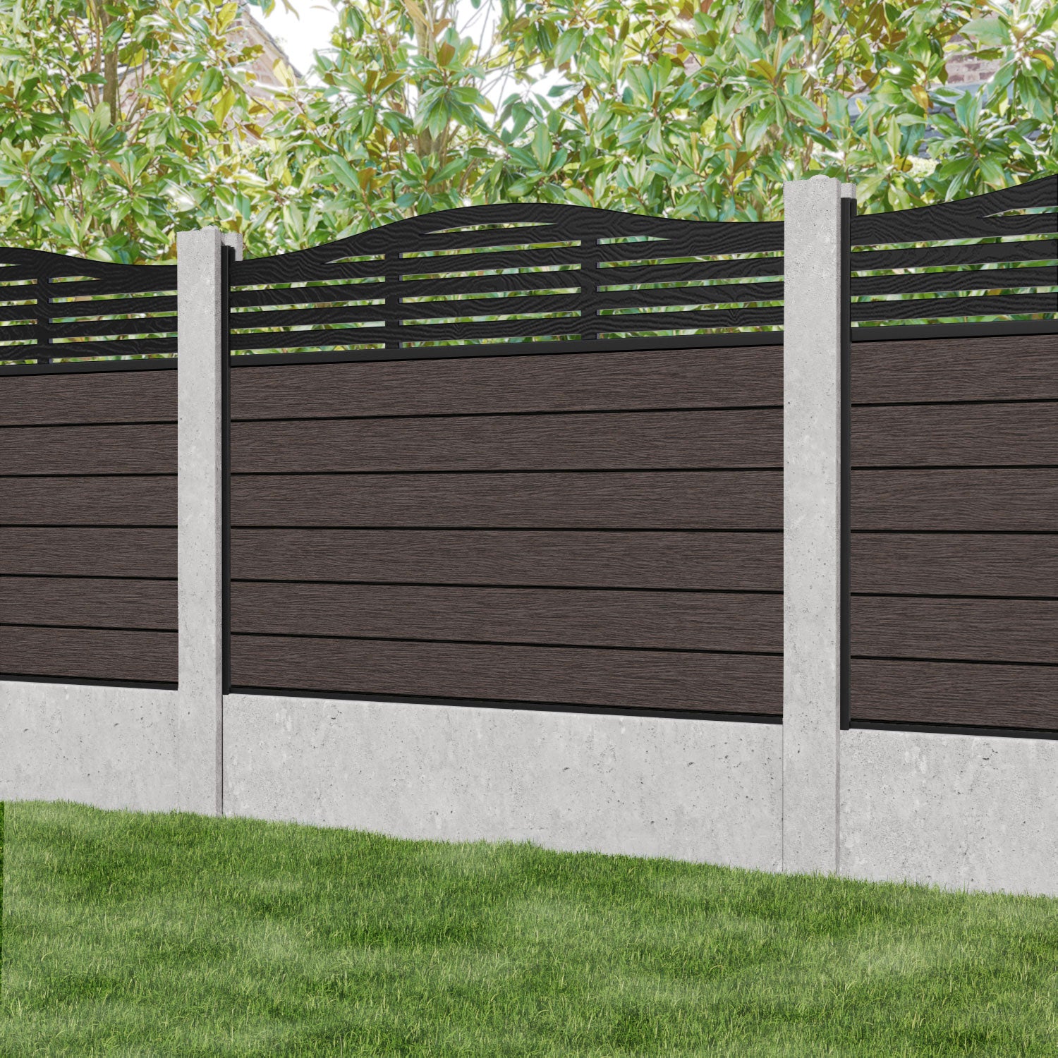 Fusion Aspen Curved Top Fence Panel - Mid Brown - for existing concrete posts