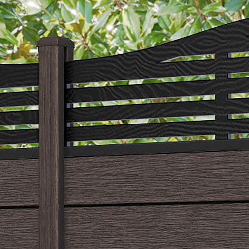 Fusion Aspen Curved Top Fence Panel - Mid Brown - with our composite posts
