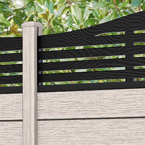 Fusion Aspen Curved Top Fence Panel - Mid Stone - with our composite posts