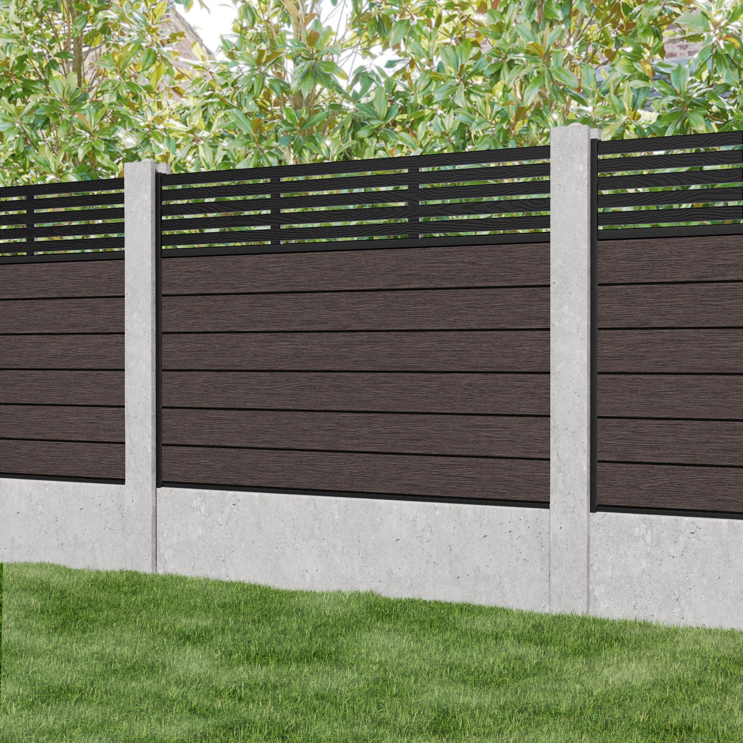 Fusion Aspen Fence Panel - Mid Brown - for existing concrete posts