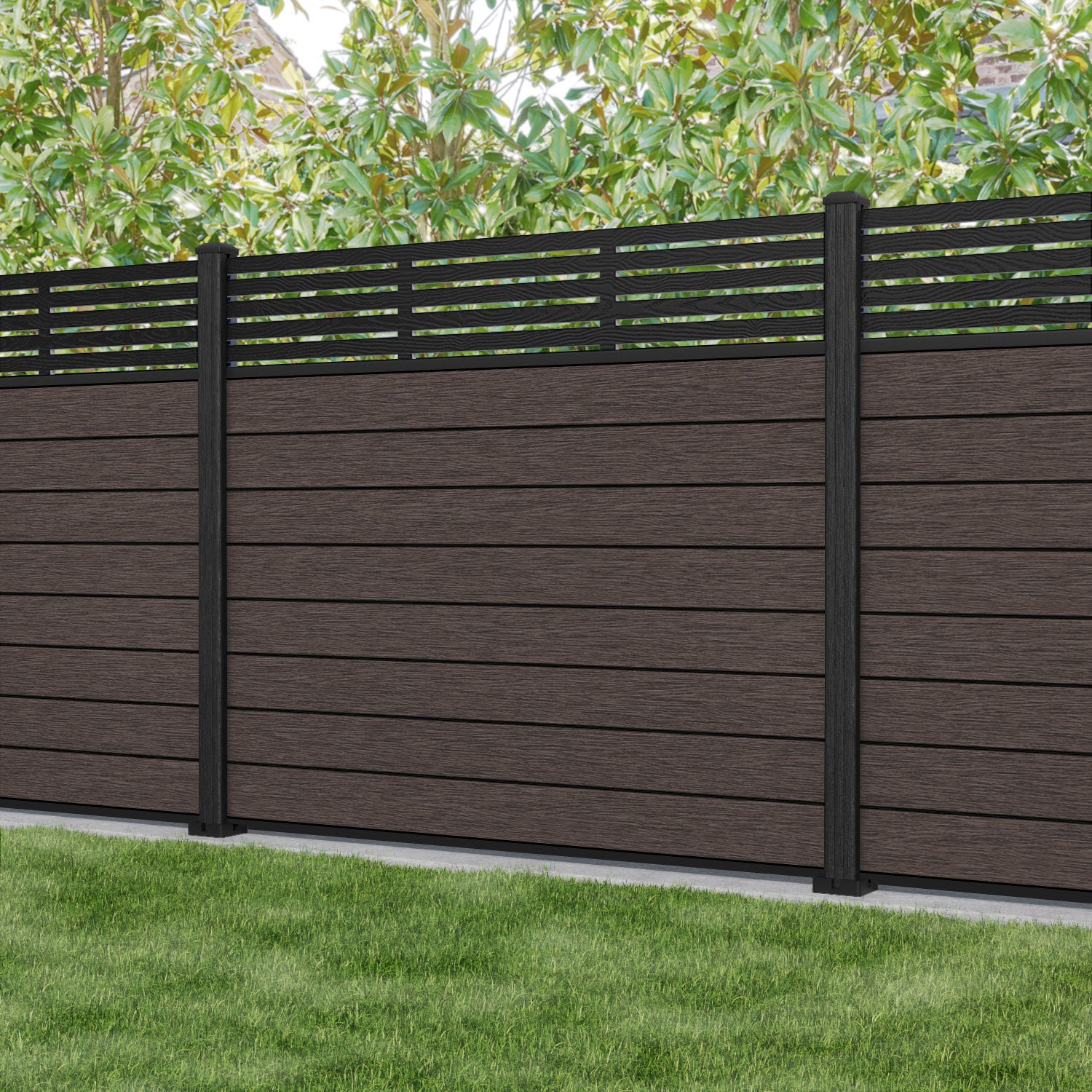 Fusion Aspen Fence Panel - Mid Brown - with our composite posts