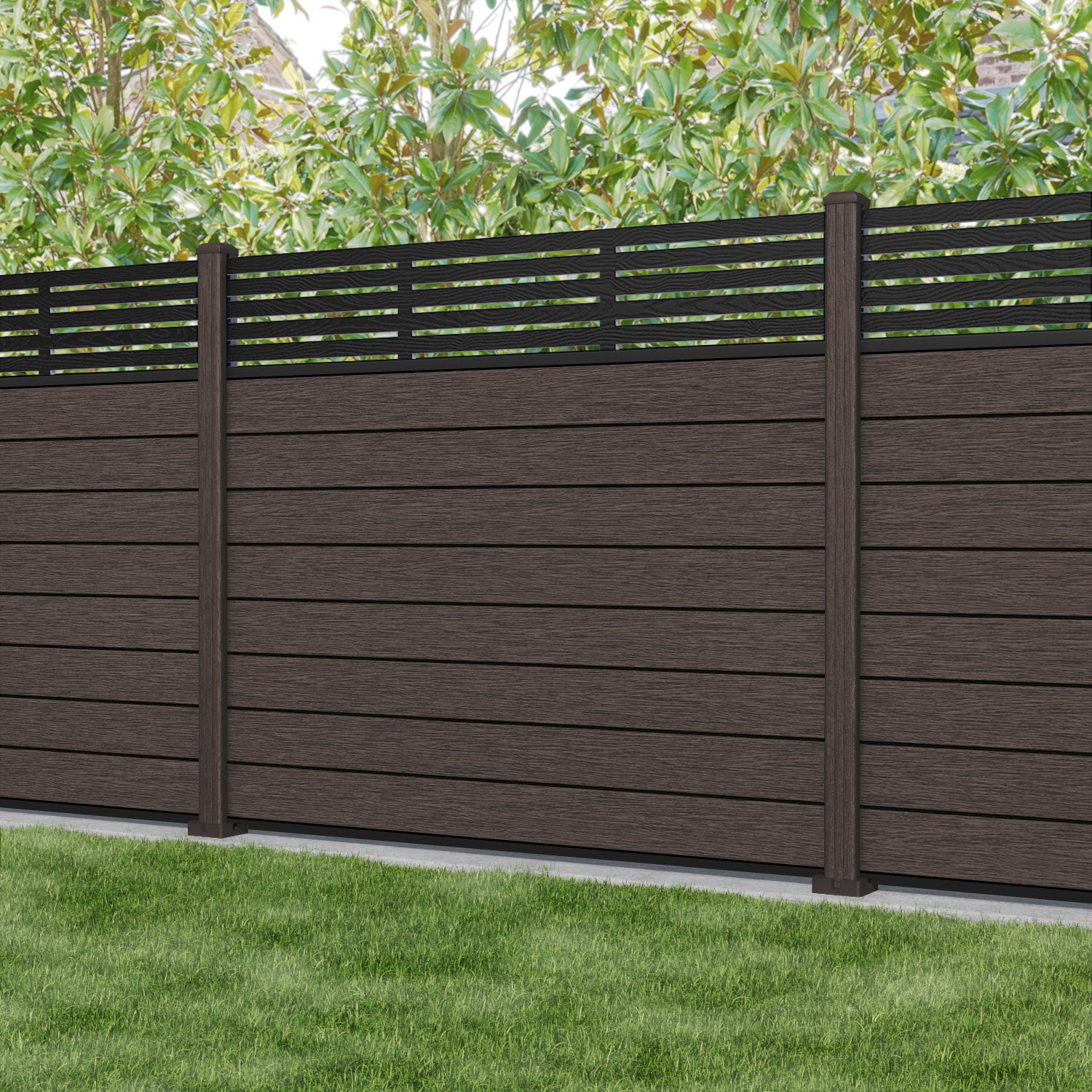 Fusion Aspen Fence Panel - Mid Brown - with our composite posts