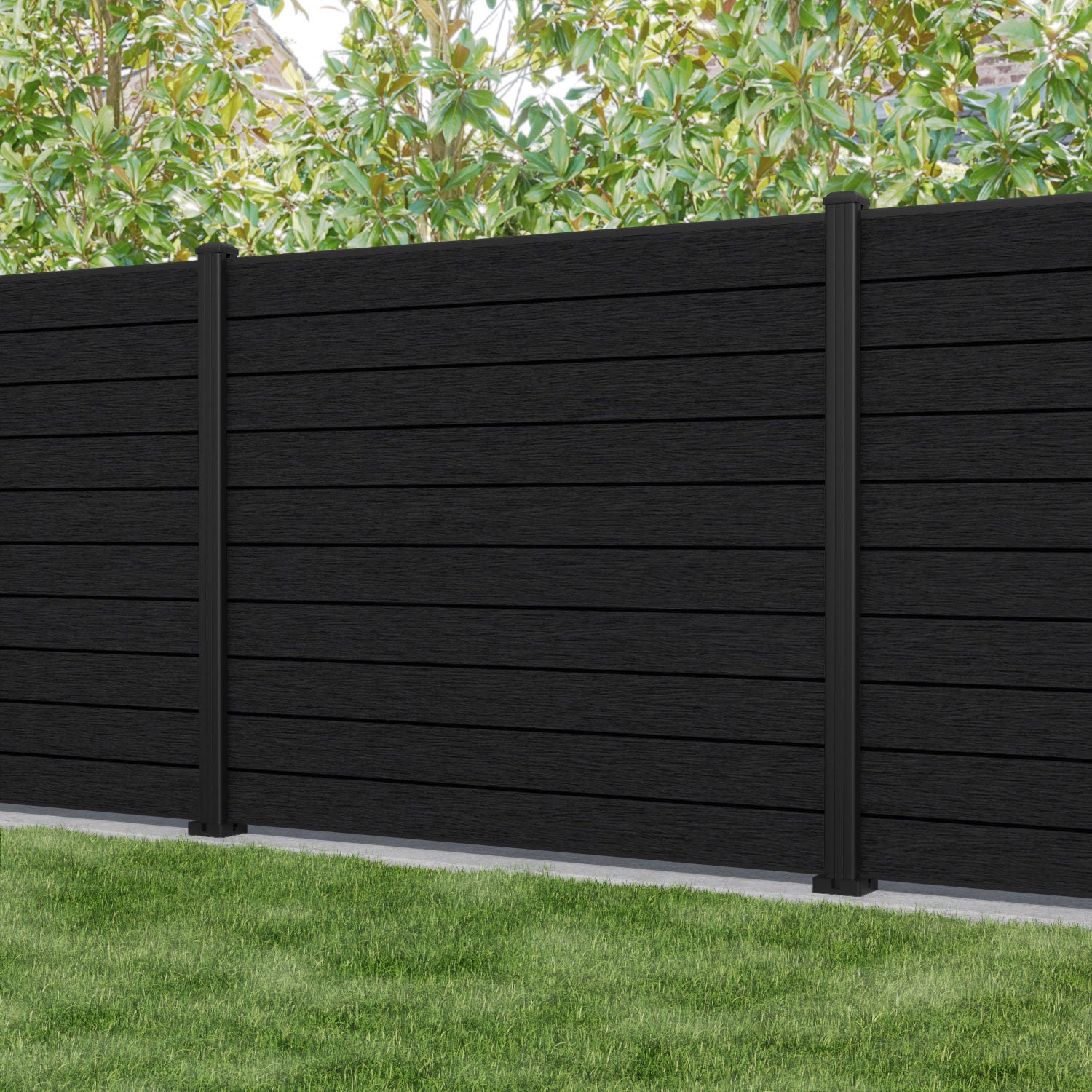 Fusion Fence Panel - Black - with our aluminium posts