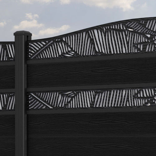 Classic Feather Curved Top Split Screen Fence Panel - Black - with our aluminium posts