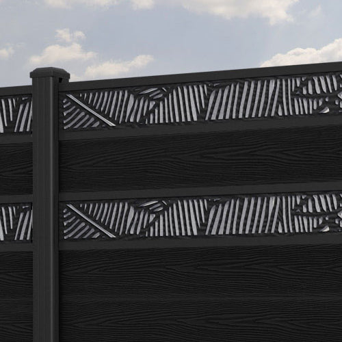 Classic Feather Split Screen Fence Panel - Black - with our aluminium posts