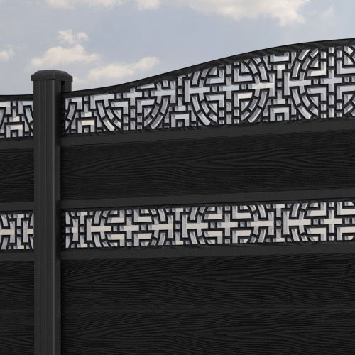 Classic Kumo Curved Top Split Screen Fence Panel - Black - with our aluminium posts