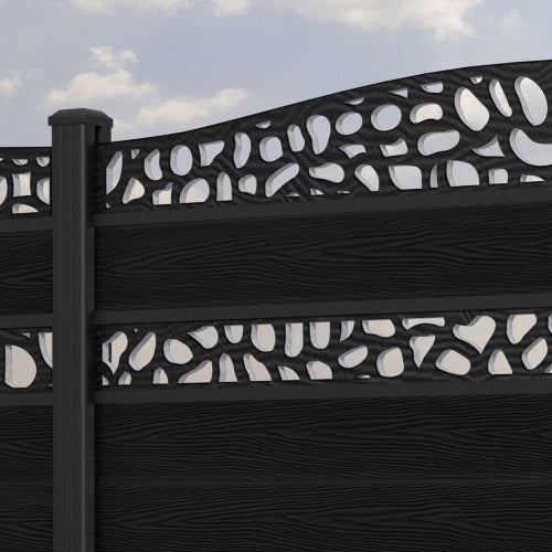 Classic Pebble Curved Top Split Screen Fence Panel - Black - with our aluminium posts