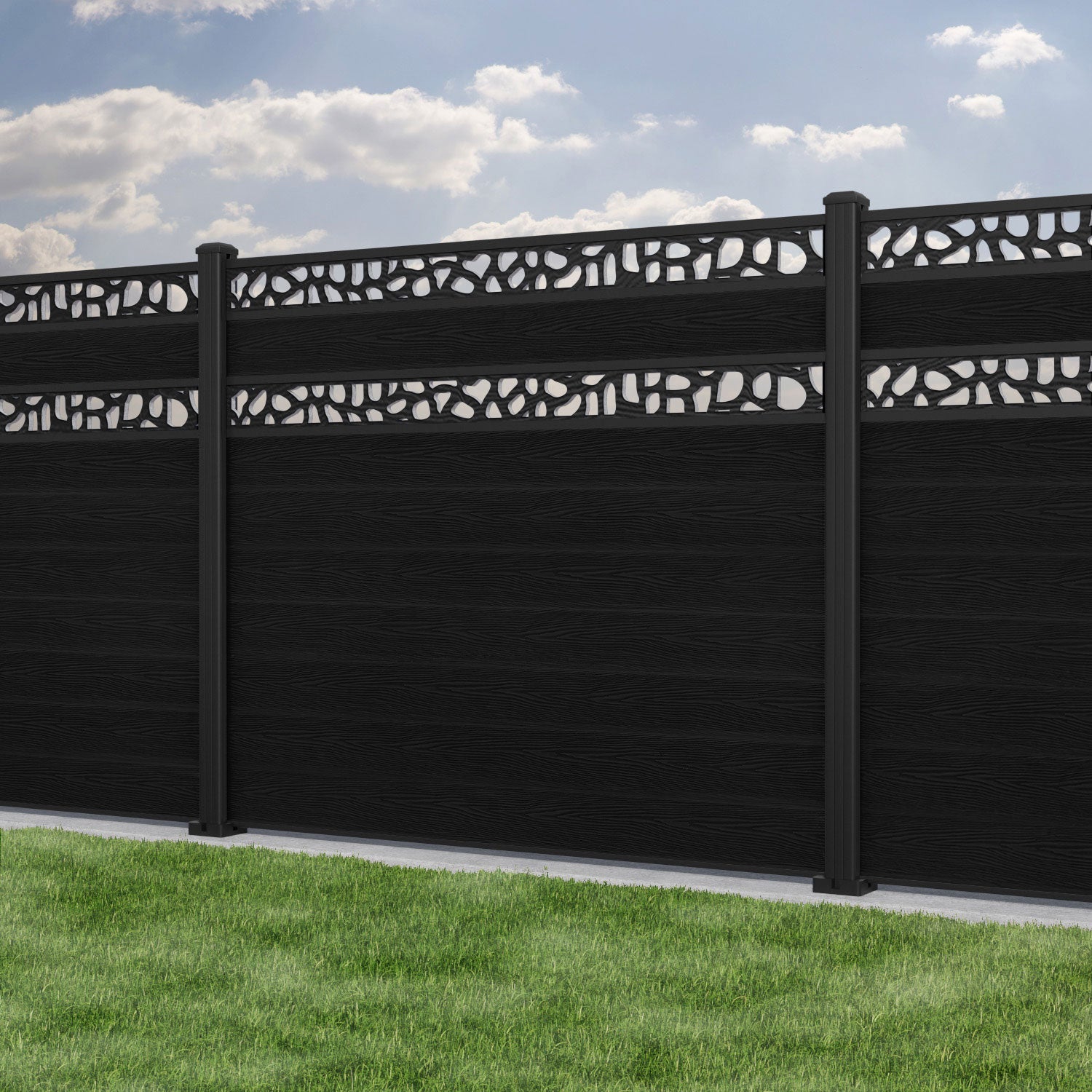 Classic Pebble Split Screen Fence Panel - Black - with our aluminium posts