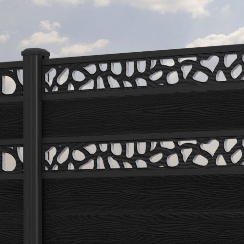 Classic Pebble Split Screen Fence Panel - Black - with our aluminium posts