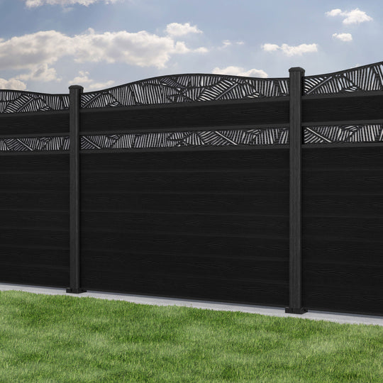 Classic Feather Curved Top Split Screen Fence Panel - Black - with our composite posts