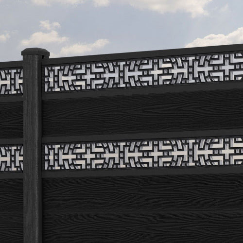 Classic Kumo Split Screen Fence Panel - Black - with our composite posts