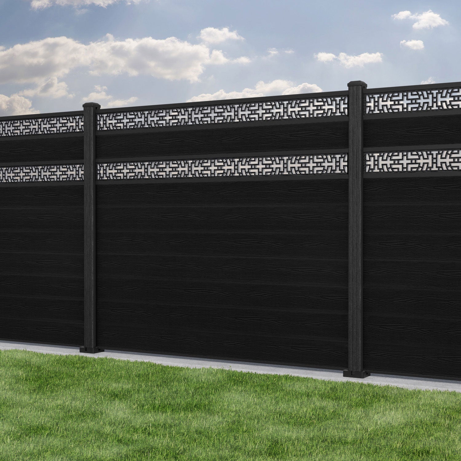 Classic Kumo Split Screen Fence Panel - Black - with our composite posts