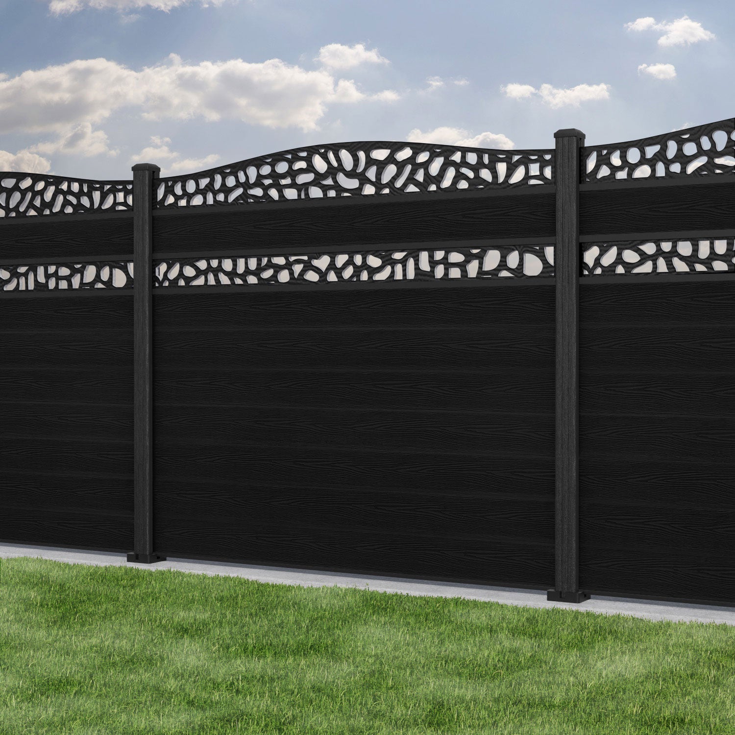 Classic Pebble Curved Top Split Screen Fence Panel - Black - with our composite posts