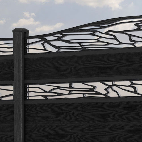 Classic Shatter Curved Top Split Screen Fence Panel - Black - with our composite posts