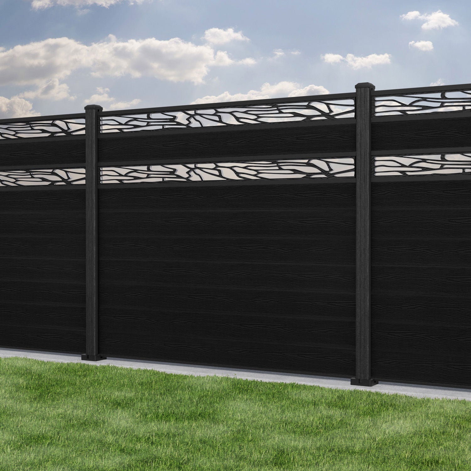 Classic Shatter Split Screen Fence Panel - Black - with our composite posts