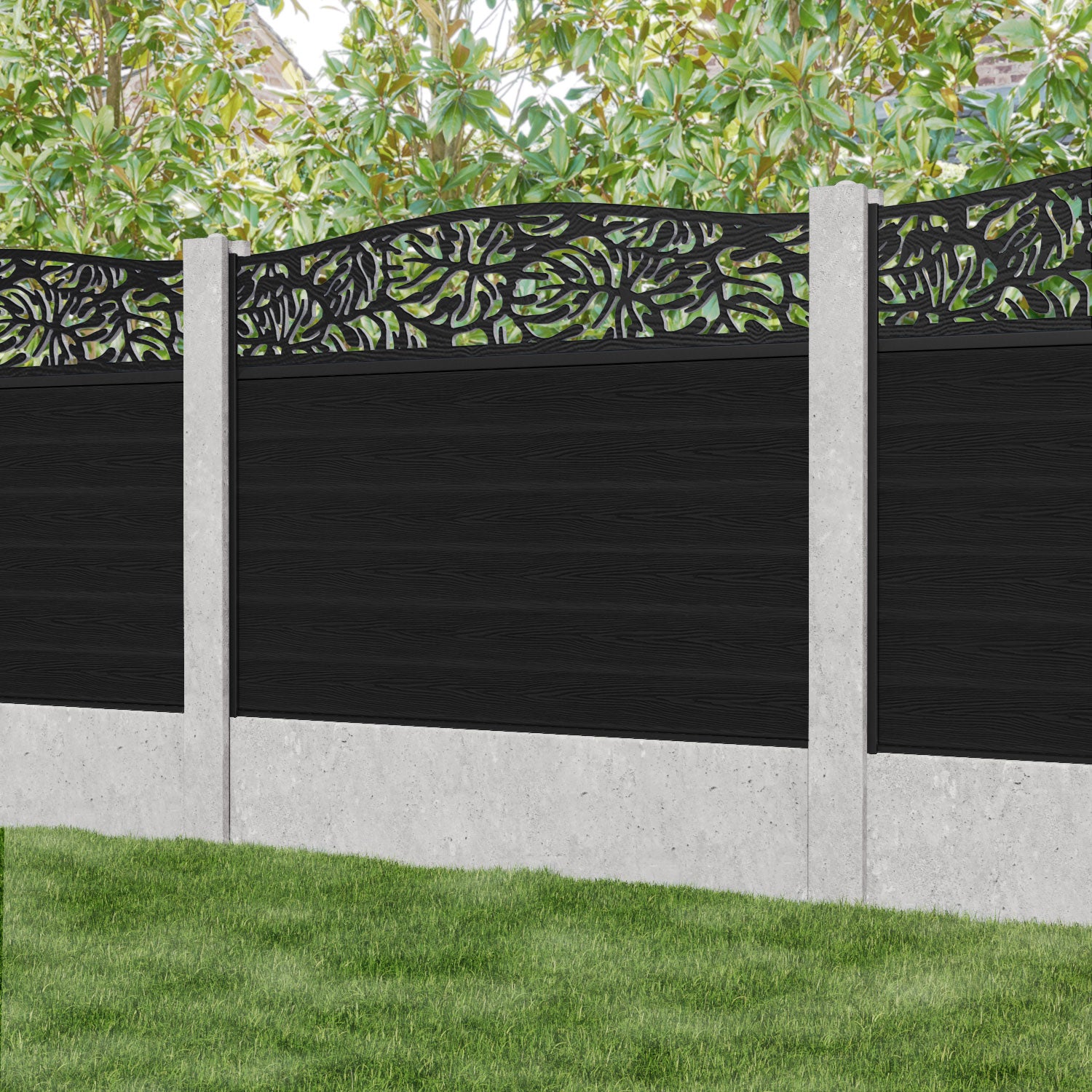 Classic Botanic Curved Top Fence Panel - Black - for existing concrete posts