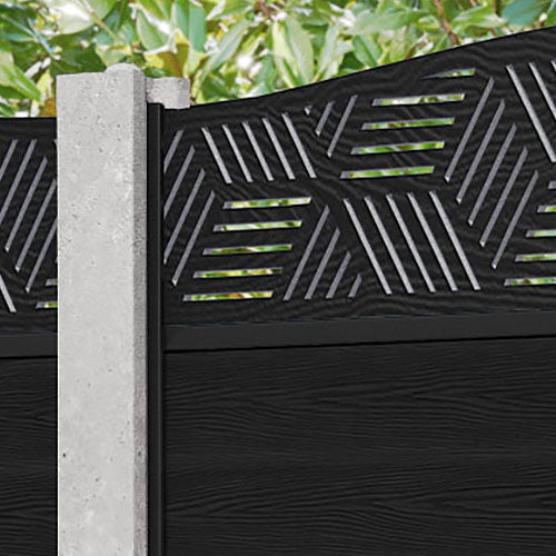 Classic Cubed Curved Top Fence Panel - Black - for existing concrete posts