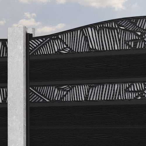 Classic Feather Curved Top Split Screen Fence Panel - Black - for existing concrete posts