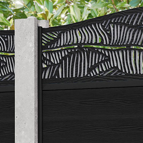 Classic Feather Curved Top Fence Panel - Black - for existing concrete posts