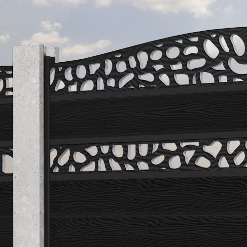 Classic Pebble Curved Top Split Screen Fence Panel - Black - for existing concrete posts