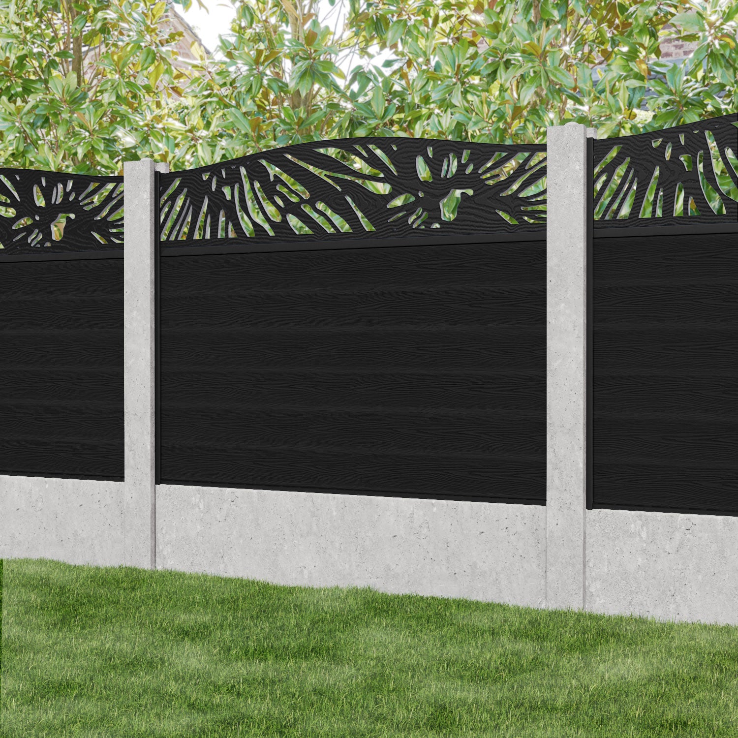 Classic Poppy Curved Top Fence Panel - Black - for existing concrete posts
