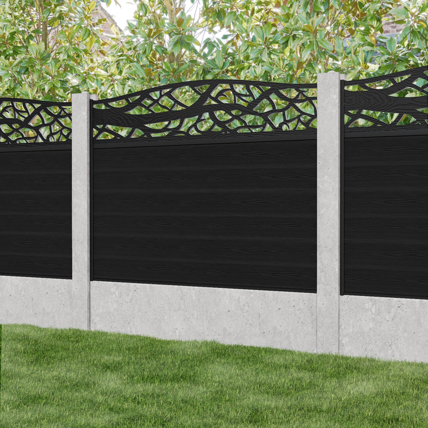 Classic Twilight Curved Top Fence Panel - Black - for existing concrete posts