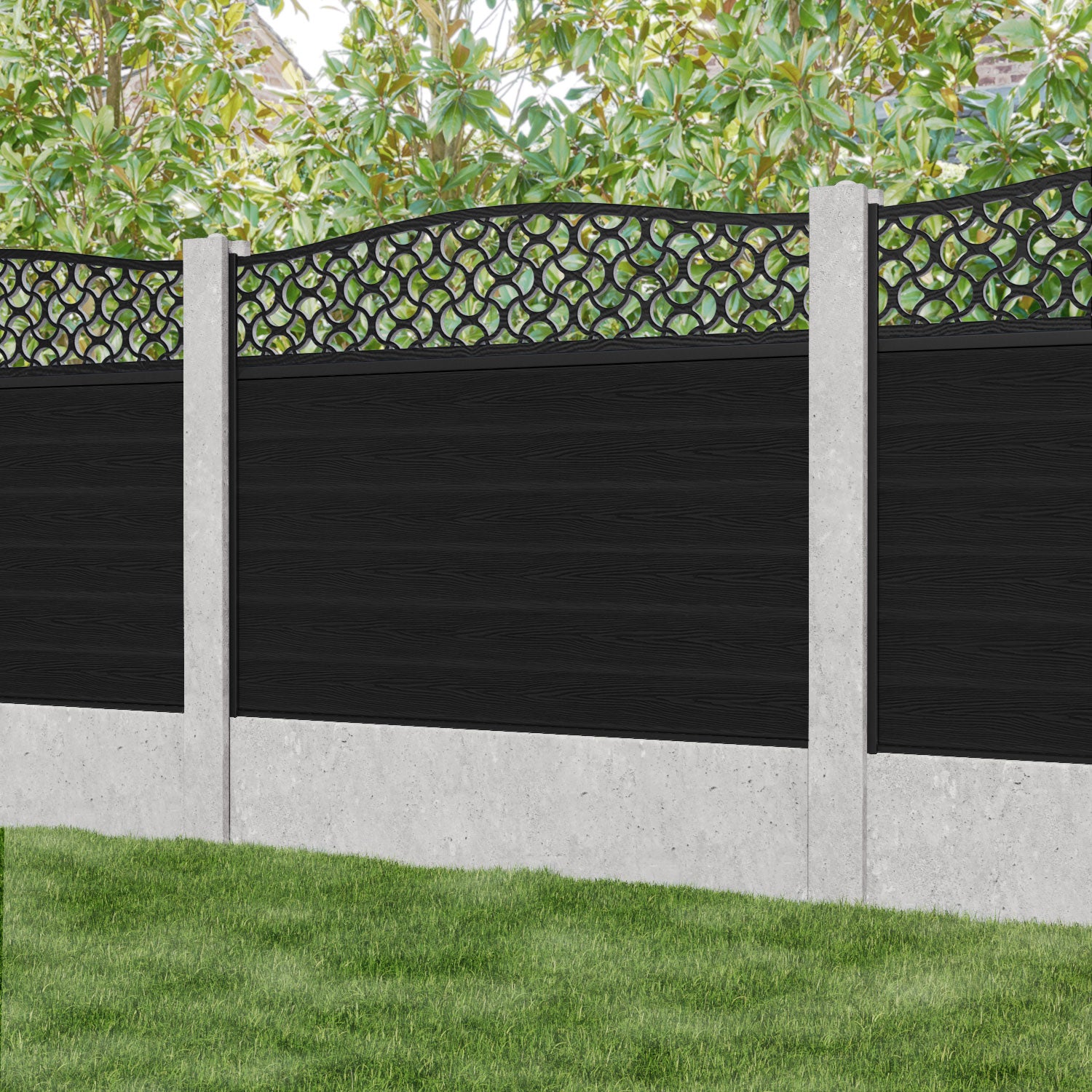 Classic Vida Curved Top Fence Panel - Black - for existing concrete posts