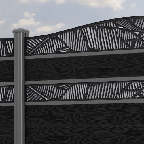 Classic Feather Curved Top Split Screen Fence Panel - Black - with our aluminium posts