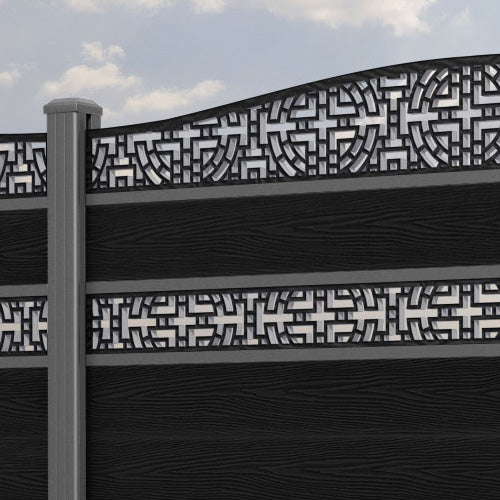 Classic Kumo Curved Top Split Screen Fence Panel - Black - with our aluminium posts