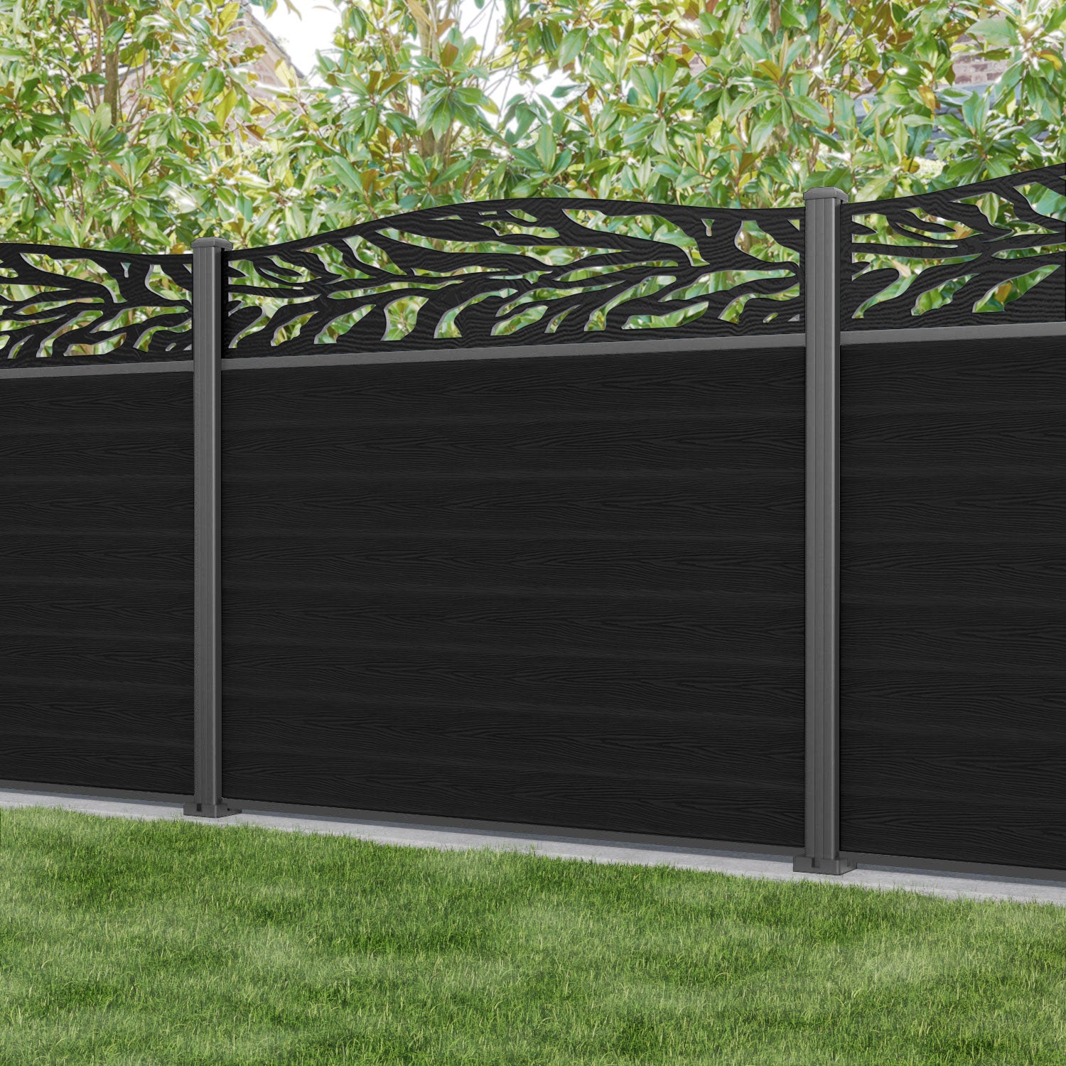Classic Malawi Curved Top Fence Panel - Black - with our aluminium posts