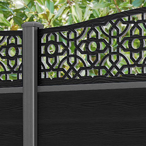 Classic Nabila Curved Top Fence Panel - Black - with our aluminium posts