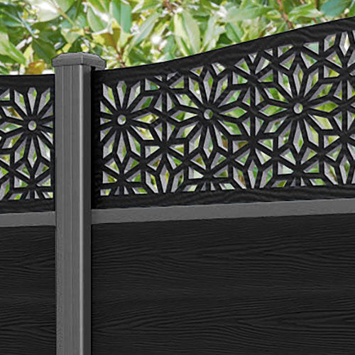 Classic Narwa Curved Top Fence Panel - Black - with our aluminium posts
