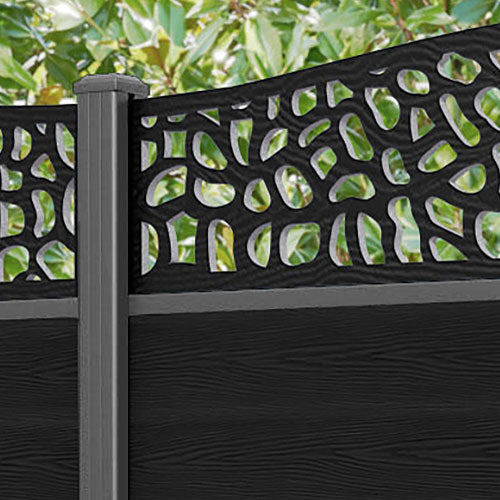 Classic Pebble Curved Top Fence Panel - Black - with our aluminium posts