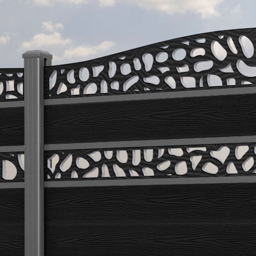 Classic Pebble Curved Top Split Screen Fence Panel - Black - with our aluminium posts