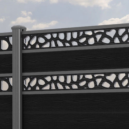 Classic Pebble Split Screen Fence Panel - Black - with our aluminium posts