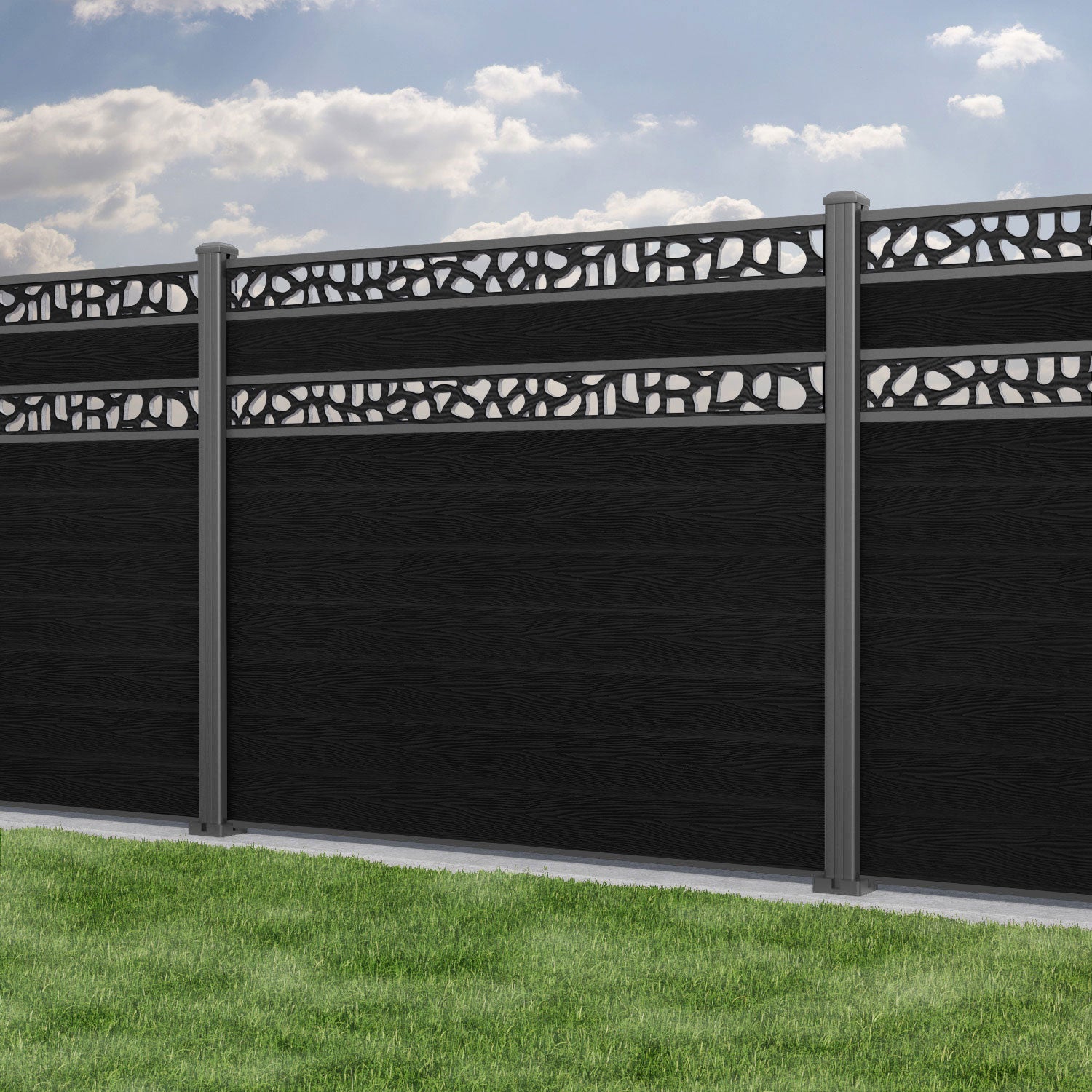 Classic Pebble Split Screen Fence Panel - Black - with our aluminium posts