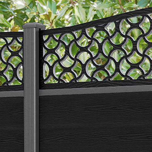Classic Vida Curved Top Fence Panel - Black - with our aluminium posts