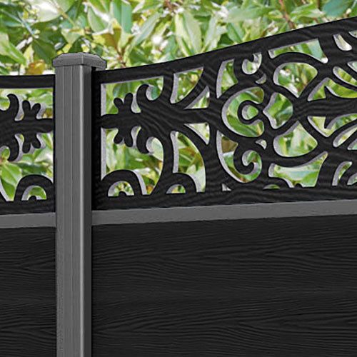 Classic Windsor Curved Top Fence Panel - Black - with our aluminium posts