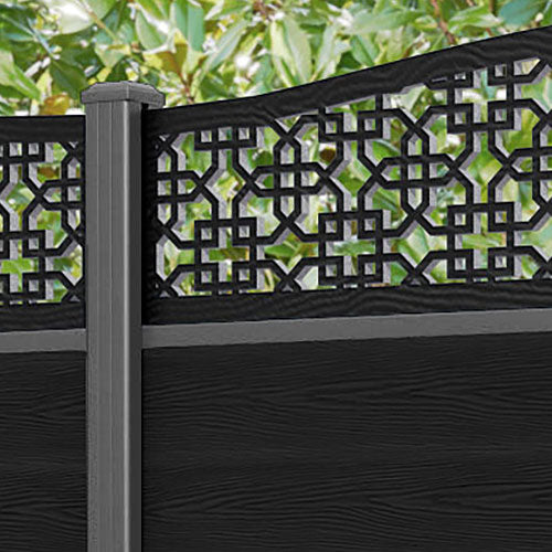 Classic Zaria Curved Top Fence Panel - Black - with our aluminium posts