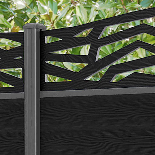 Classic Zenith Curved Top Fence Panel - Black - with our aluminium posts
