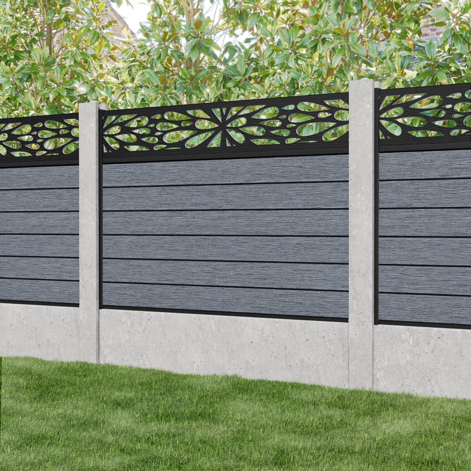 Fusion Blossom Fence Panel - Anthracite - for existing concrete posts