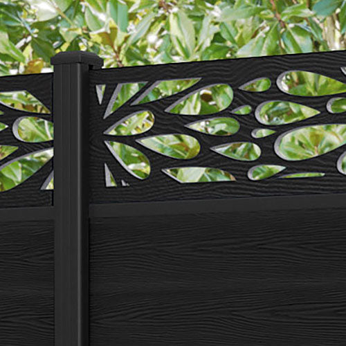 Classic Blossom Fence Panel - Black - with our aluminium posts