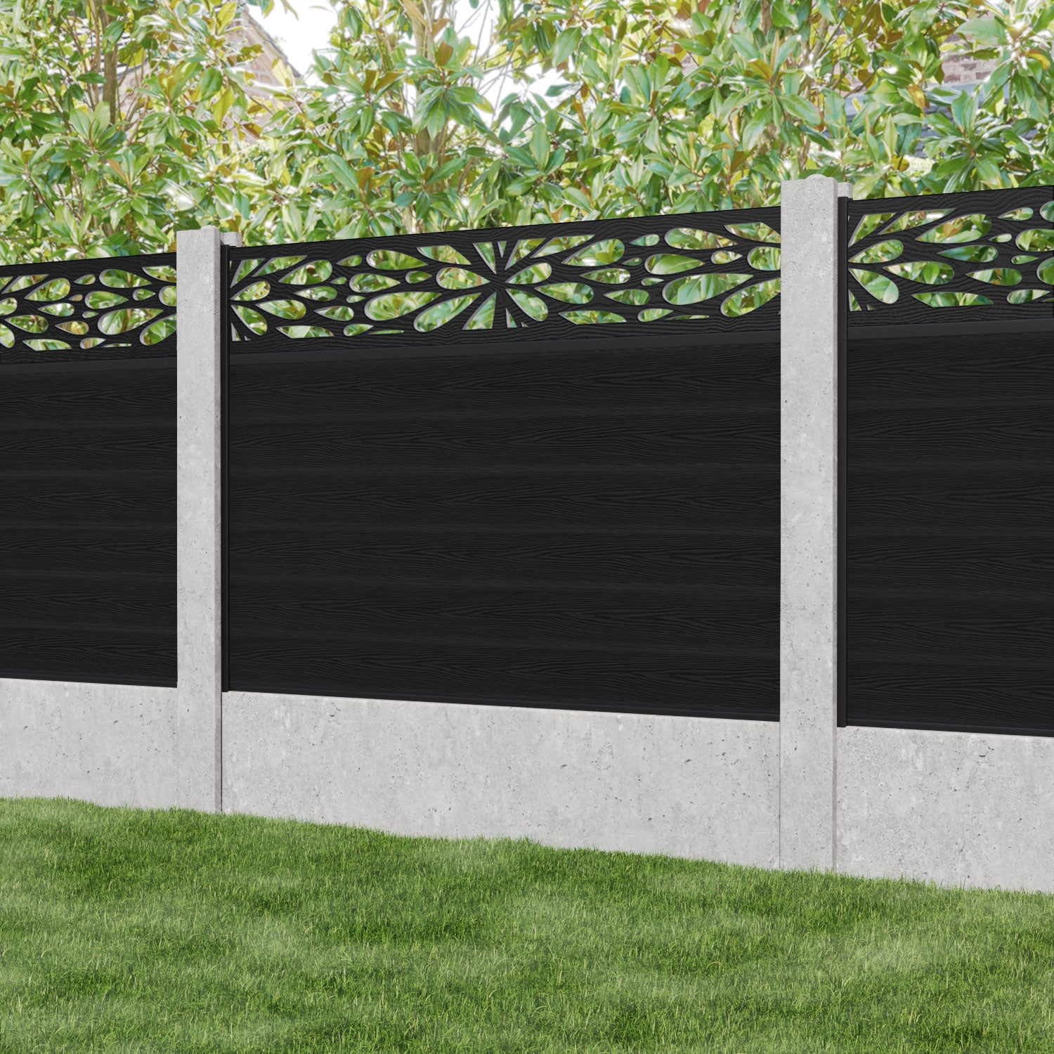 Classic Blossom Fence Panel - Black - for existing concrete posts