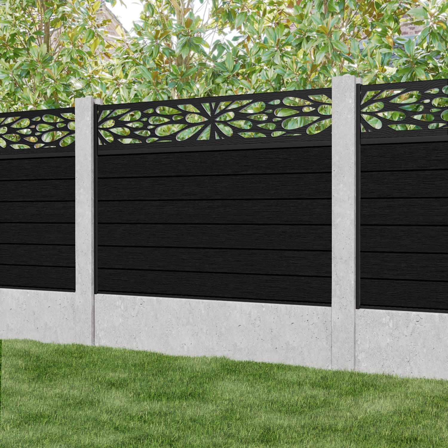 Fusion Blossom Fence Panel - Black - for existing concrete posts