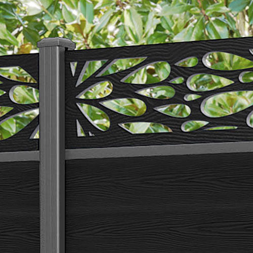 Classic Blossom Fence Panel - Black - with our aluminium posts