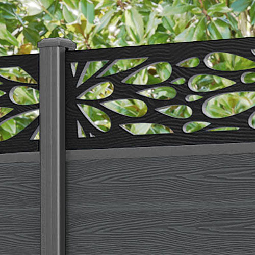 Classic Blossom Fence Panel - Dark Grey - with our aluminium posts